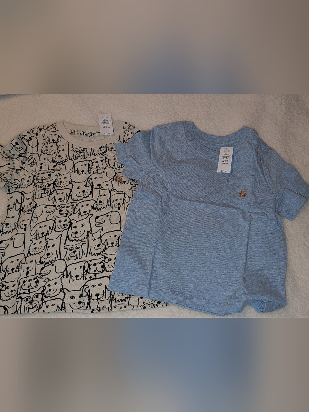 Baby Gap Short Sleeve Tee Set Of Two Light Blue And Puppy Print Cream Black NWT
